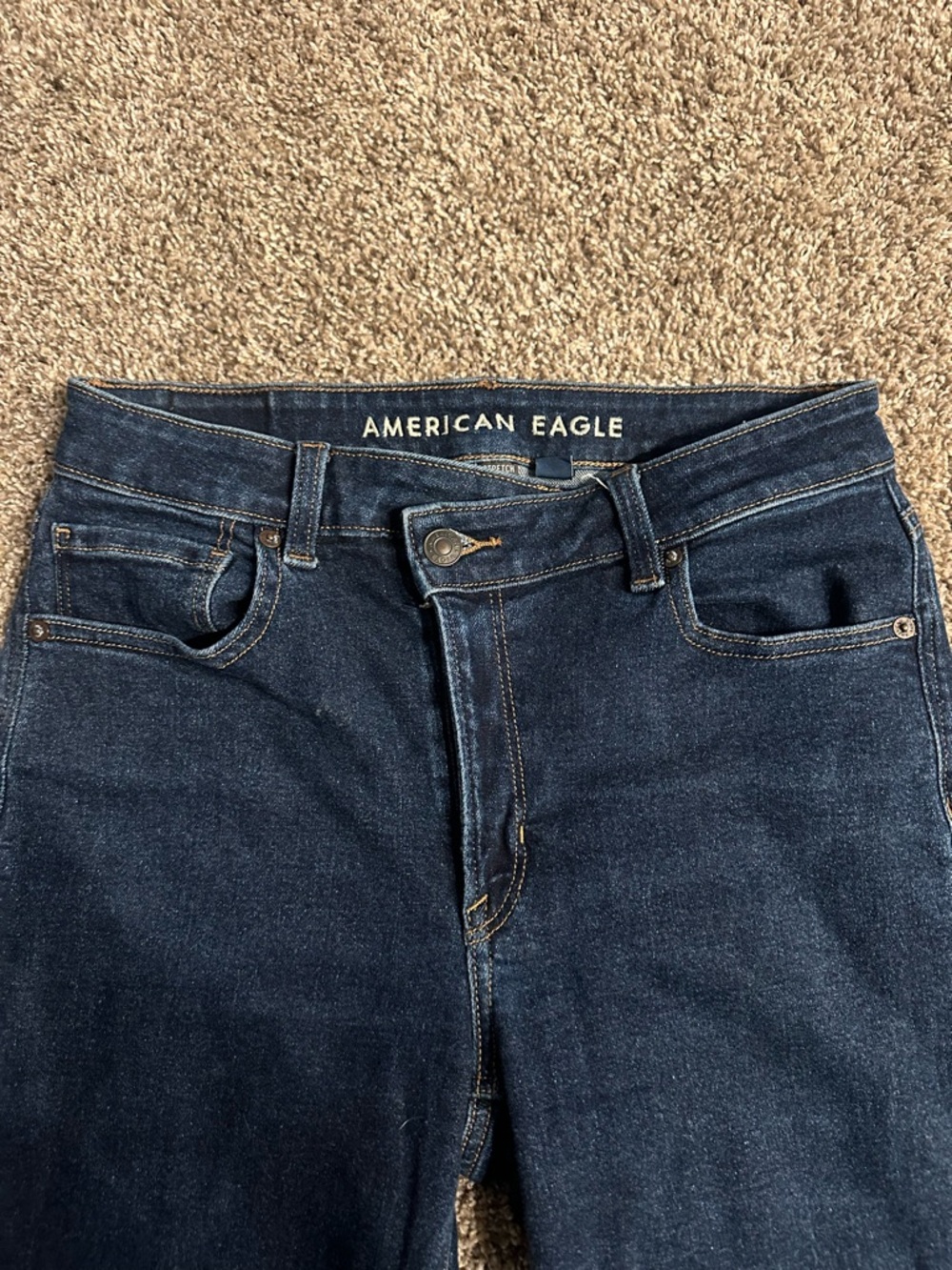 American Eagle Outfitters Women's Dark Indigo High-Rise Jeans in LONG